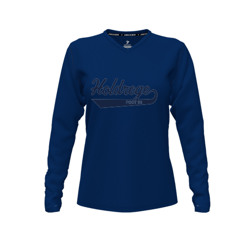[FTLVCFNV-FYXS-LOGO1] Decker Comfort T-Shirt (Female Youth XS, Navy, V Neck, Logo 1, Long Sleeve)