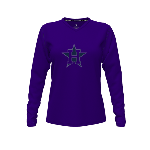 [FTLVPTPP-FYXS-LOGO3] Decker Performance T-Shirt (Female Youth XS, Purple, V Neck, Logo 3, Long Sleeve)