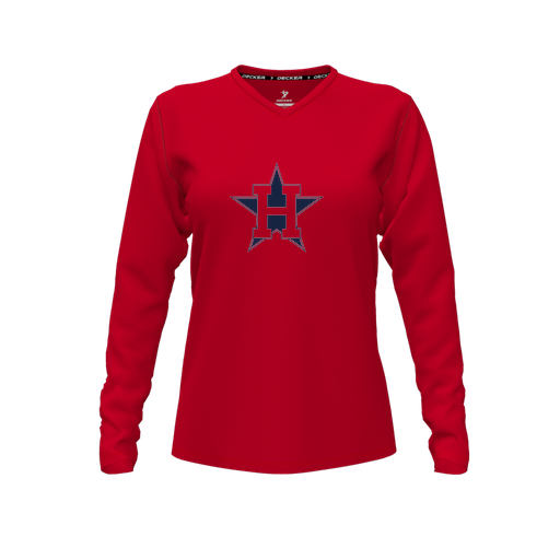 [FTLVCFRD-FYXS-LOGO3] Decker Comfort T-Shirt (Female Youth XS, Red, V Neck, Logo 3, Long Sleeve)