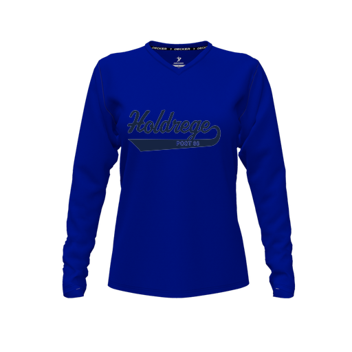 [FTLVPTRY-FYXS-LOGO1] Decker Performance T-Shirt (Female Youth XS, Royal, V Neck, Logo 1, Long Sleeve)