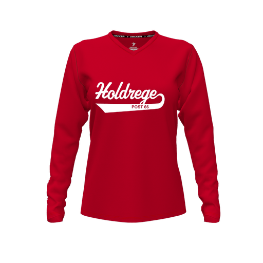 [FTLVPTRD-FYXS-LOGO2] Decker Performance T-Shirt (Female Youth XS, Red, V Neck, Logo 2, Long Sleeve)