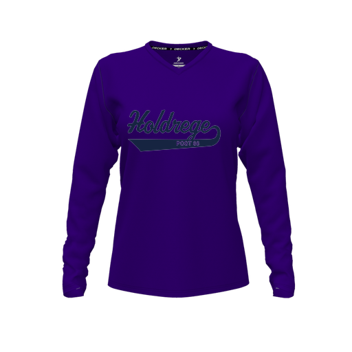 [FTLVPTPP-FYXS-LOGO1] Decker Performance T-Shirt (Female Youth XS, Purple, V Neck, Logo 1, Long Sleeve)